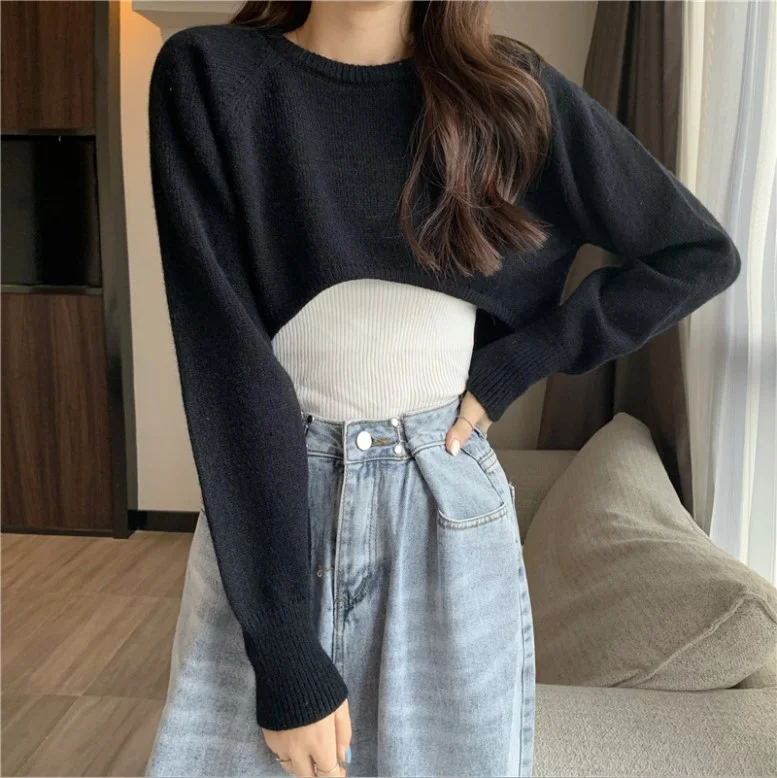 Uveng Uveng Knitted Jersey Women's Spring And Autumn 2023 New High-Waist Half-Sleeved Laziness Sweater Hoodie