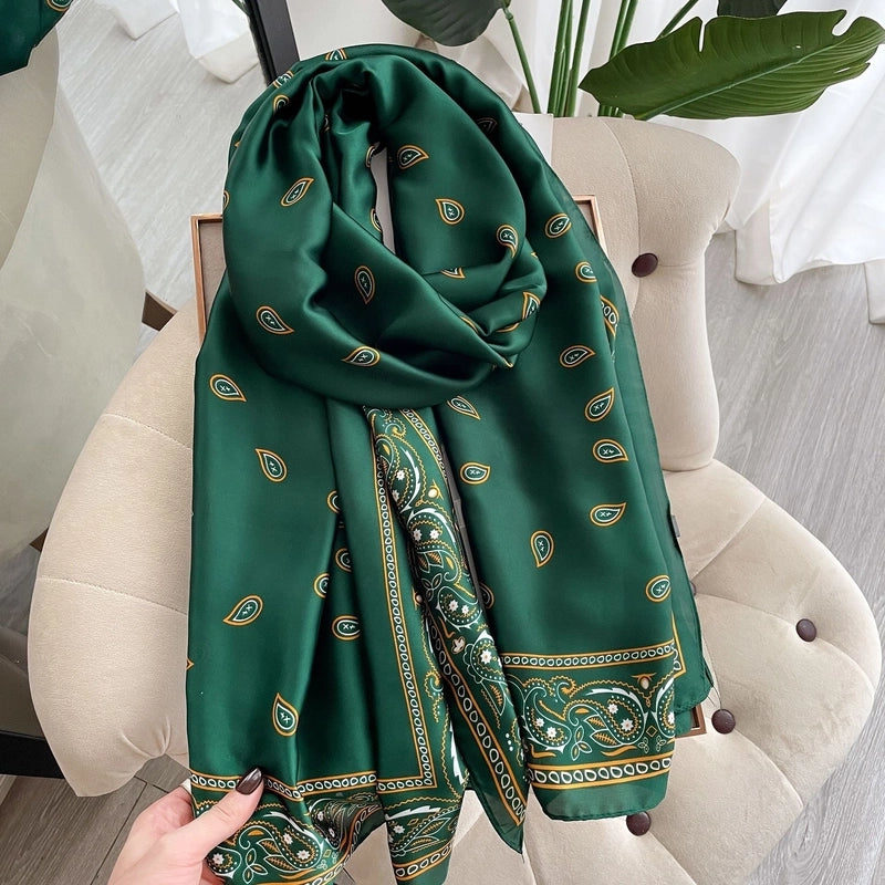 Elegant Large Scarf Dot Pattern Silk-like Scarf Women’s Dual-use Air Conditioning Shawl Gauze Beach Towel Women