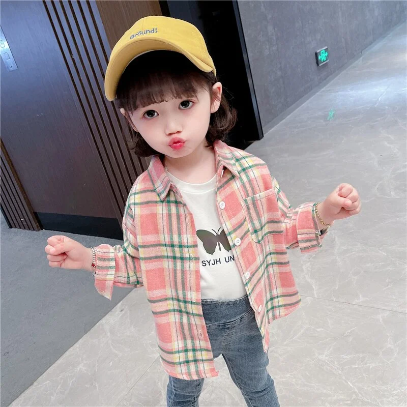 2021 Spring Baby Girl Long Sleeve Shirts Children Casual Plaid Tops Letter Print Blouse for Girls Kids Cotton Clothes 4 6 8 Year