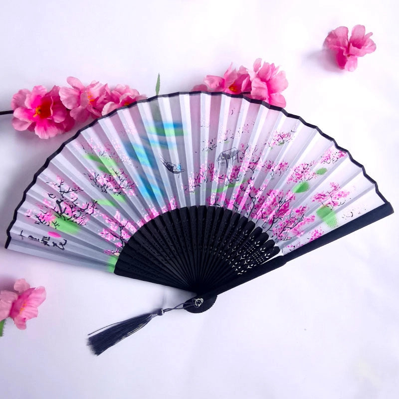 3 Pieces Ancient Style Folding Fan Female Classical Tassel Silk Fan Chinese Style Small Fan Portable Dance Craft National Fashion Fan Student Fan