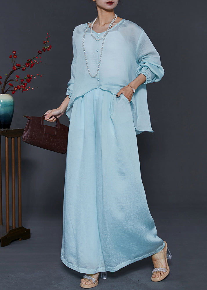 VCSHOES Sky Blue Asymmetrical Design Two Pieces Set Summer