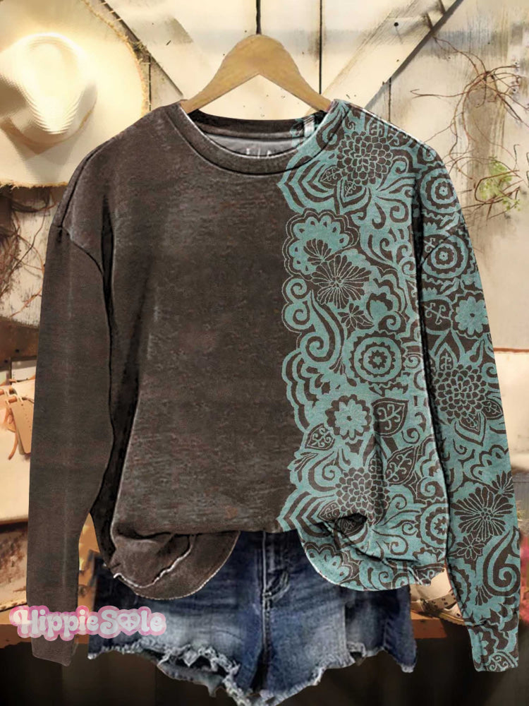 Vintage Lace Pattern Casual Sweatshirt Multicolor / S