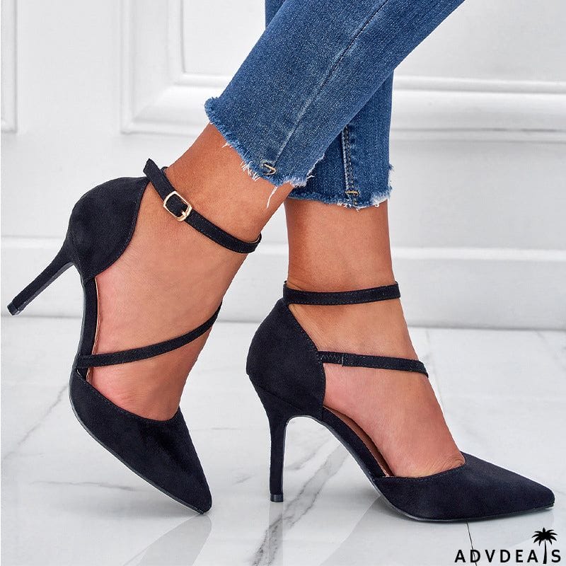 Charming Pointed Toe Buckle Thin High Heels Pumps for Lady