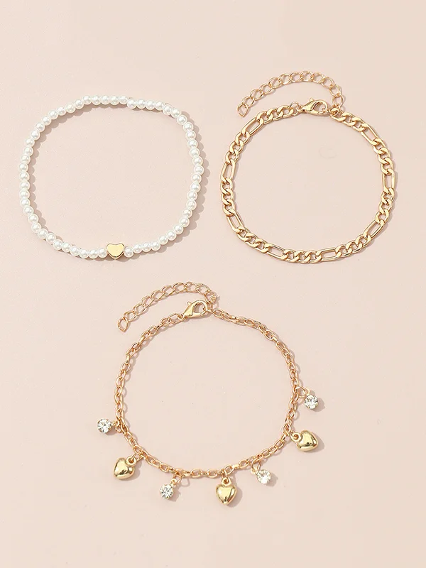 Beaded Chains Tasseled Triple Layered Anklets