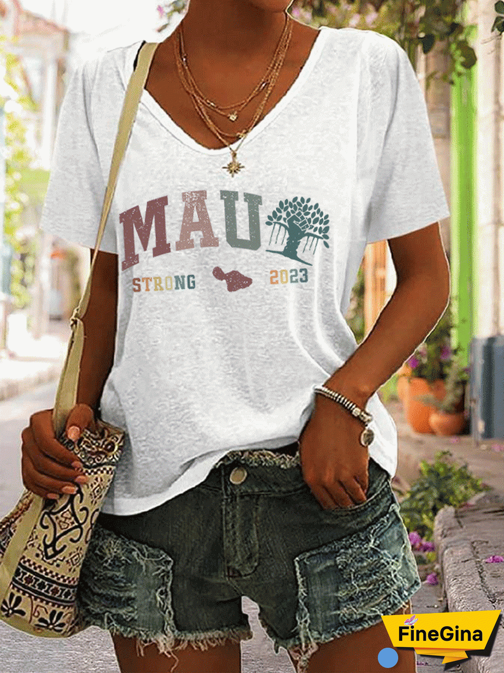 Women's pray for maui lahaina V-neck T-shirt