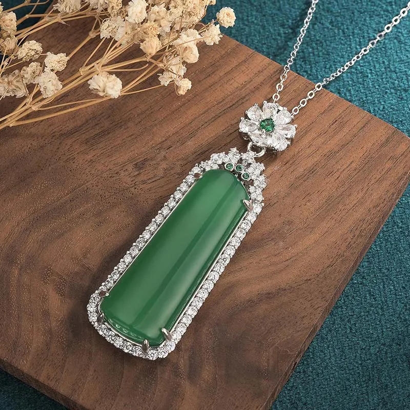 Cyan Jade Longevity Necklace Pendant