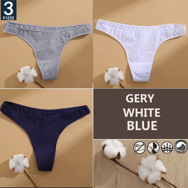 FINETOO 3PCS/Set Cotton Lingerie Women's G-string Underwear 7 Solid Colors Ladies Panties Female Low-Rise Woman's Thong Briefs