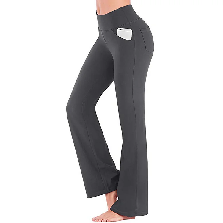 Ladies Solid Color Pocket Stretch Yoga Pants