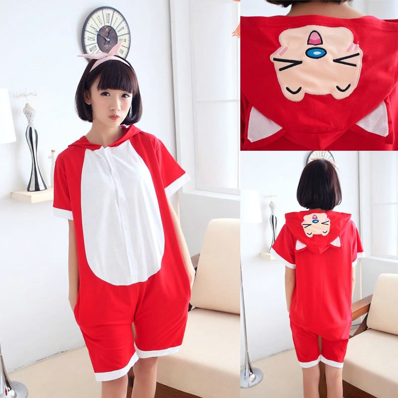 Red Fox Pajamas Onesie Hoodie Kigurumi Short Sleeve Costume-Pajamasbuy