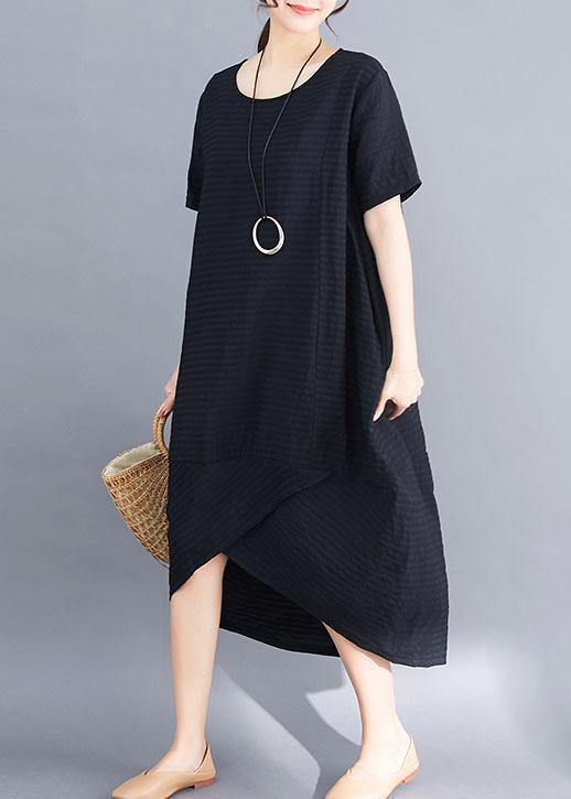 VCSHOES Loose black short sleeve cotton clothes asymmetric patchwork summer Dresses