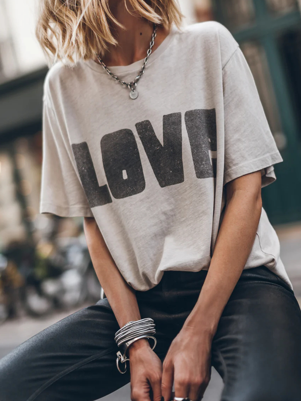 Loose Round Neck Pure Cotton Letter Women's Short Sleeves tjj Shicloths