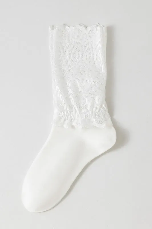 Lace Sheer Mesh Bowknot Frilly Crew Socks
