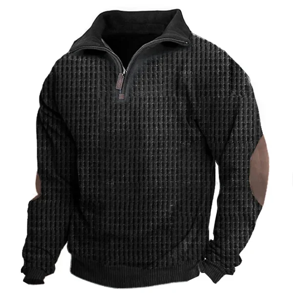 BrosWear Men's Solid Color Wafflera Chain Pullover Sweatershirt