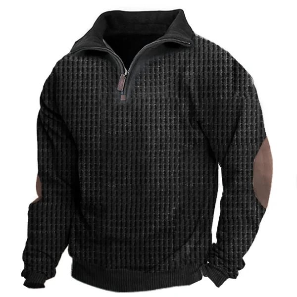 BrosWear Men's Solid Color Wafflera Chain Pullover Sweatershirt