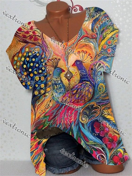 Women's Colorful Scoop Neck Short Sleeve Graphic Top