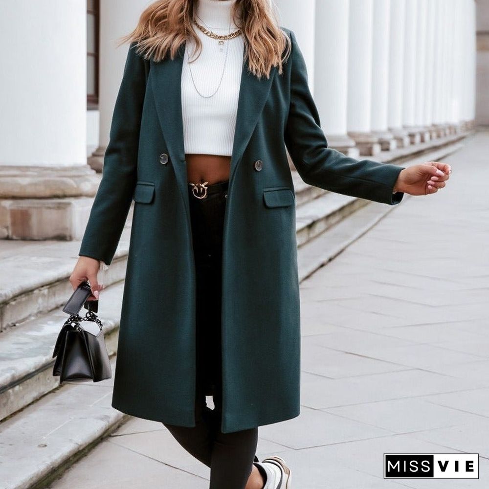 Autumn and Winter Long Suit Collar Woolen Coat Coat Coat