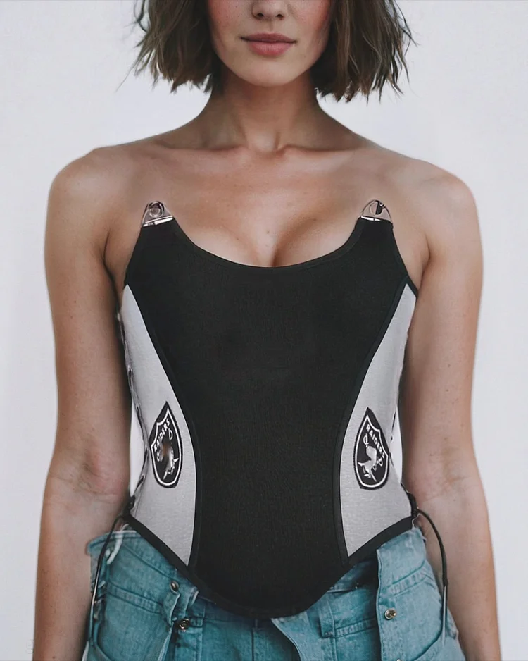 Women's Black Printed Corset Top