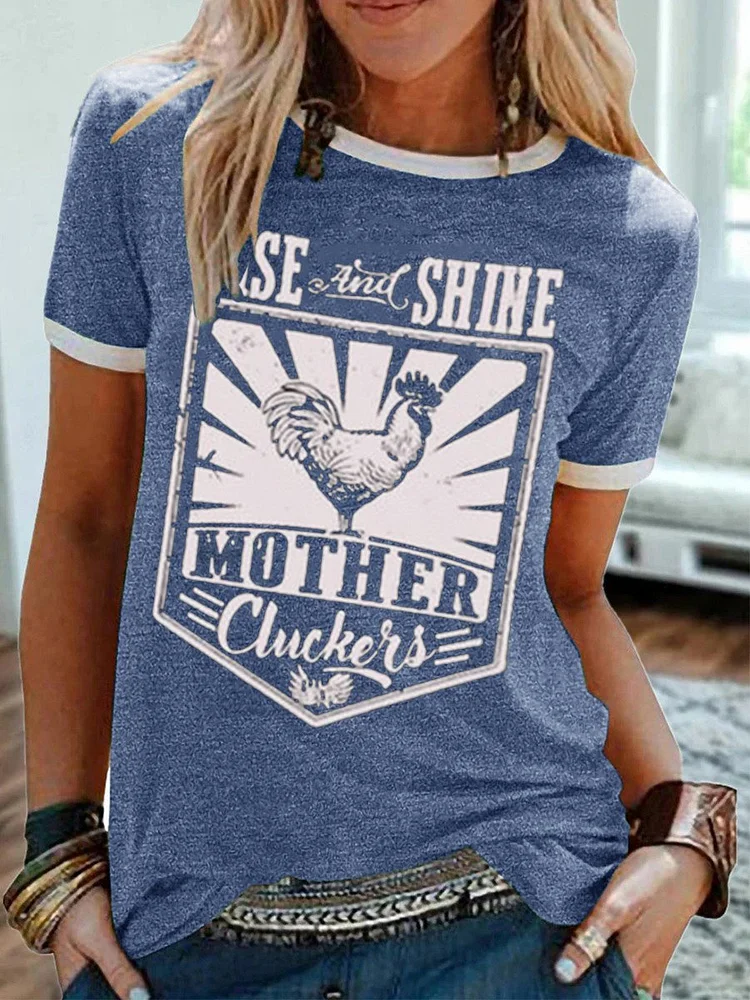 Bestdealfriday Mother Cluck Crew Neck Shift Cotton Blend Casual Short Sleeve Woman's T-Shirts