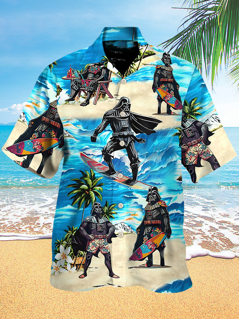 Men's Hawaiian Surf Print Short Sleeve Shirt PLUSCLOTHESMAN