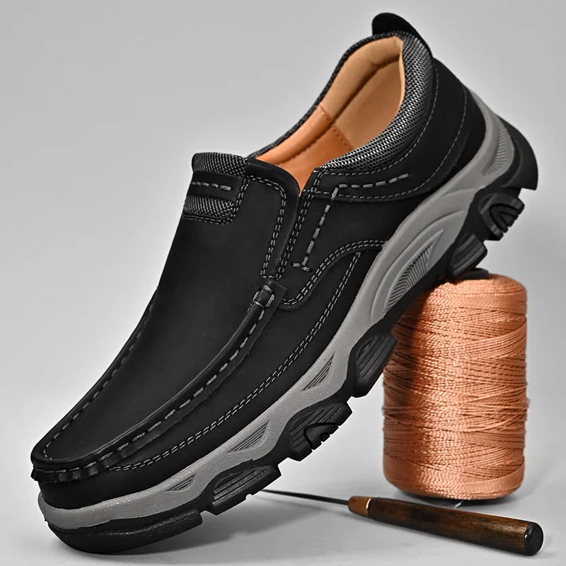 Men's Orthopedic Walking Shoes Genuine Leather Slip On Loafers