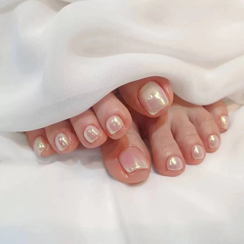 Short False Toenails Full Cover Press On Toenails Artificial Feet Nails Women Girls Glitter Crystal Design  Toe Nail Art Tool 515