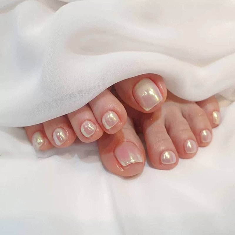 Short False Toenails Full Cover Press On Toenails Artificial Feet Nails Women Girls Glitter Crystal Design  Toe Nail Art Tool 515-1
