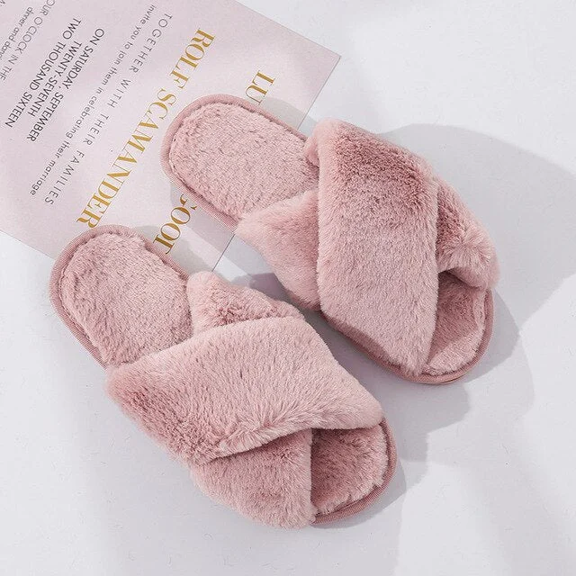 Thick Winter Women House Slippers Faux Fur Fashion Warm Shoes Woman Slip on Flats Female Slides Leopard Cozy Home Furry Slippers