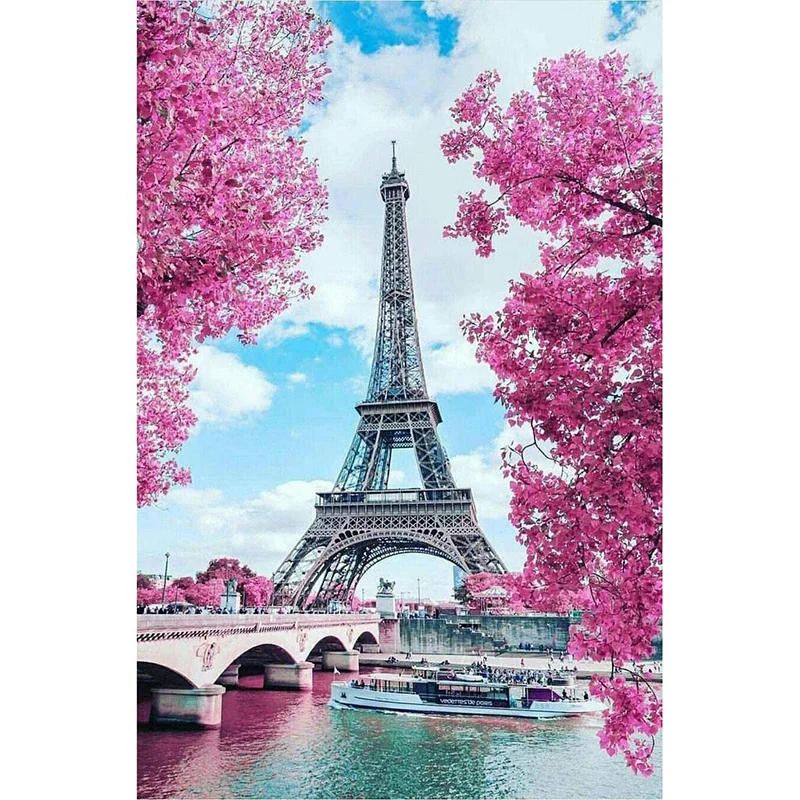 5D Diamond Painting by Number Kit Blooming Paris Eiffel Tower、bestdiys、sdecorshop