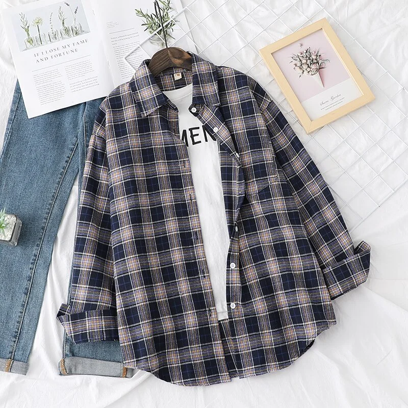 Fresh Design Women Blouses Shirts 2021 New Womens Tops And Blouses Long Sleeve Casual Plaid Shirt Young Style Lady Blouse Tunic
