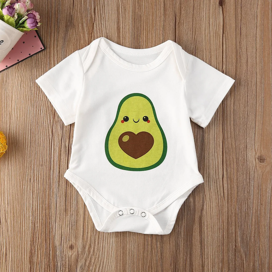 2020 Baby Summer Clothing Baby Jumpsuits for Girls Cartoon Avocado Print Round Neck Short Sleeve Bodysuit for Kids Girls