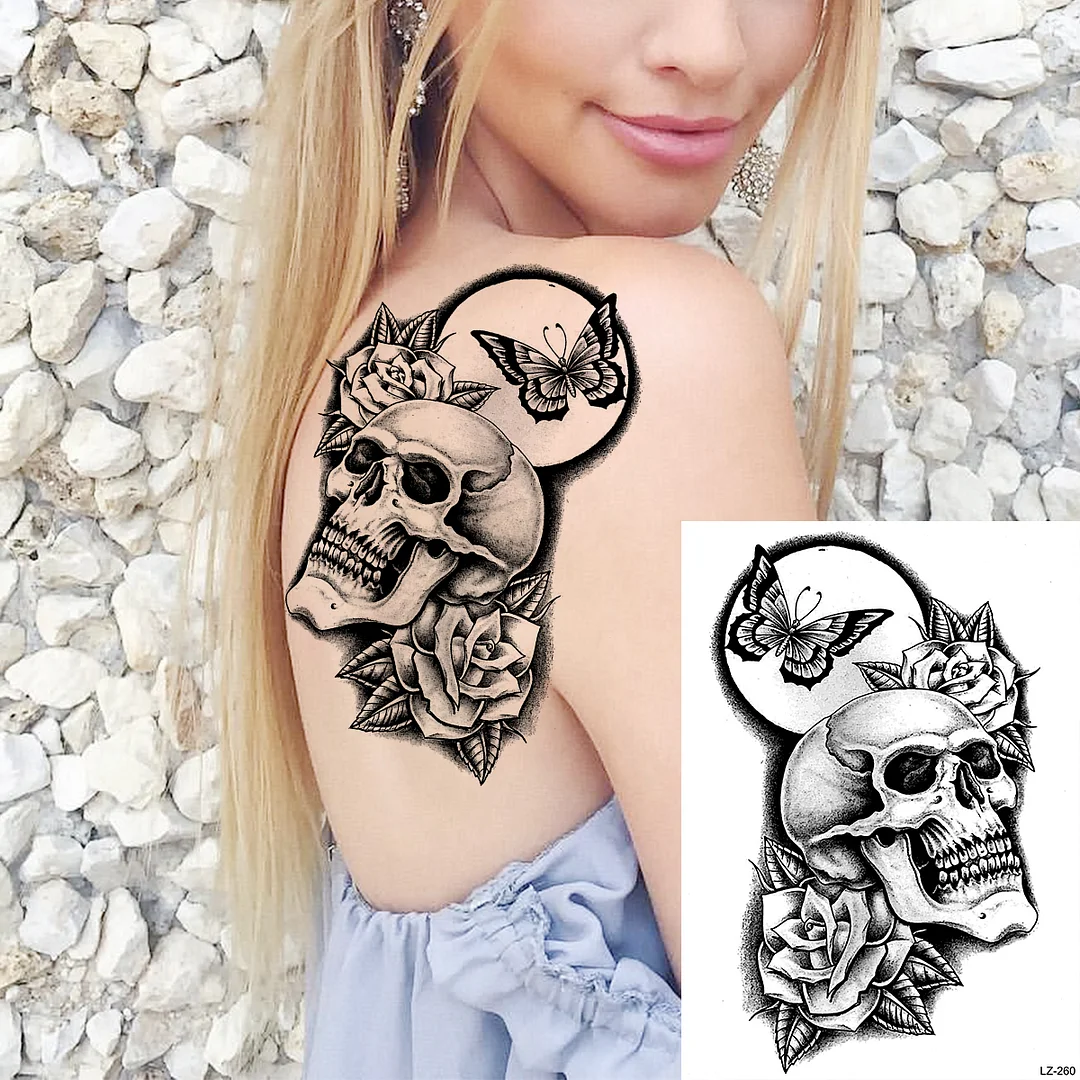 Sdrawing Large Rose FLower Temporary Tattoos For Women Adults Henna Skull Compass Snake Flower Fake Tattoo Sticker Leg Tatoos Thigh