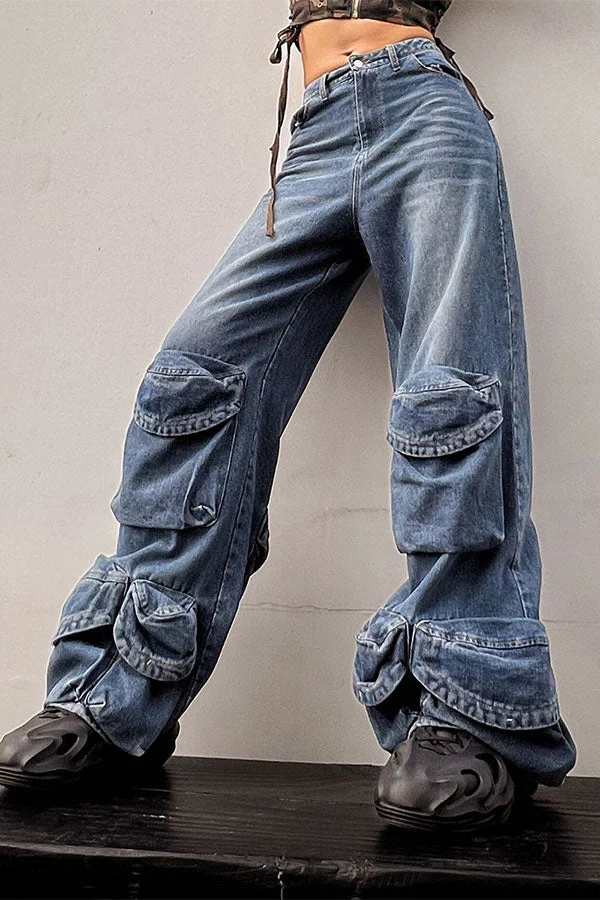 Gradient Boyish Multi Pocket Jeans