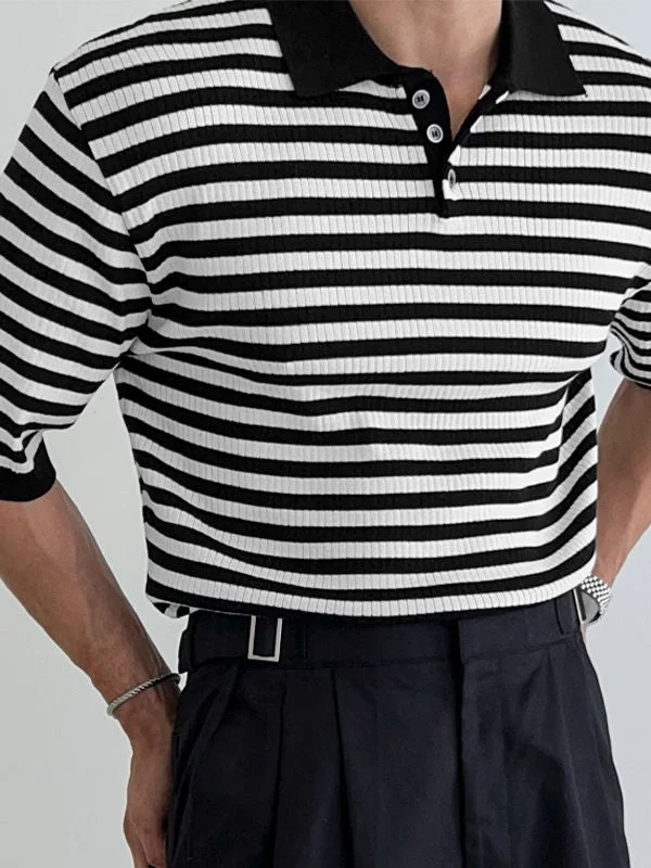 Aonga - Mens Striped Pattern Knit Polo Shirt