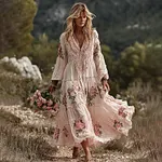 Women's Bohemian Floral Lace V-neck Maxi Dress - Image 2