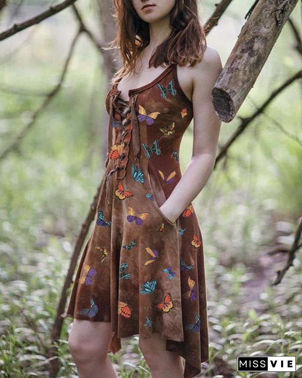 Women's Slim Irregular Butterfly Print Dress