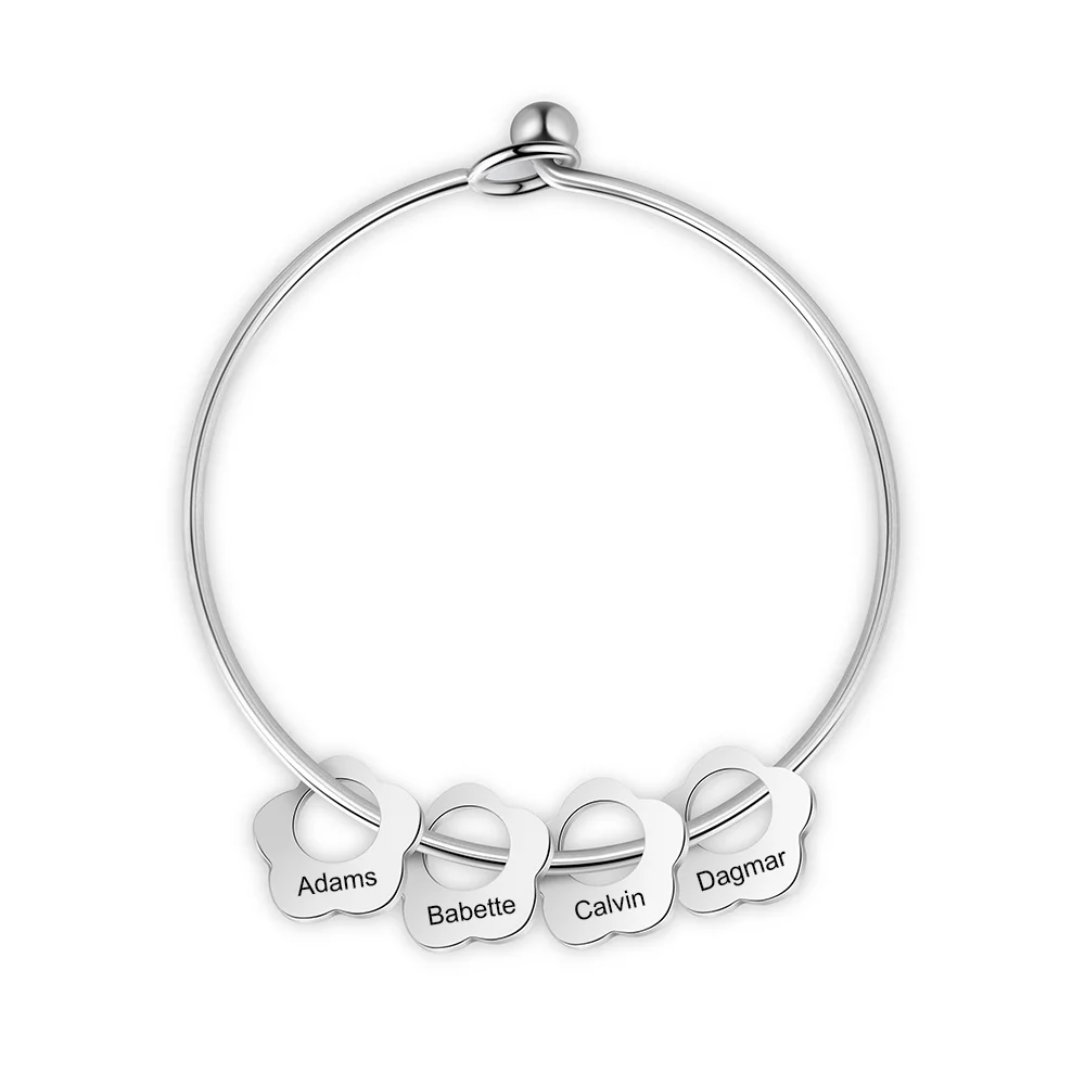 Personalisiertes Blumenarmband mit 4 eingraviertem Namen