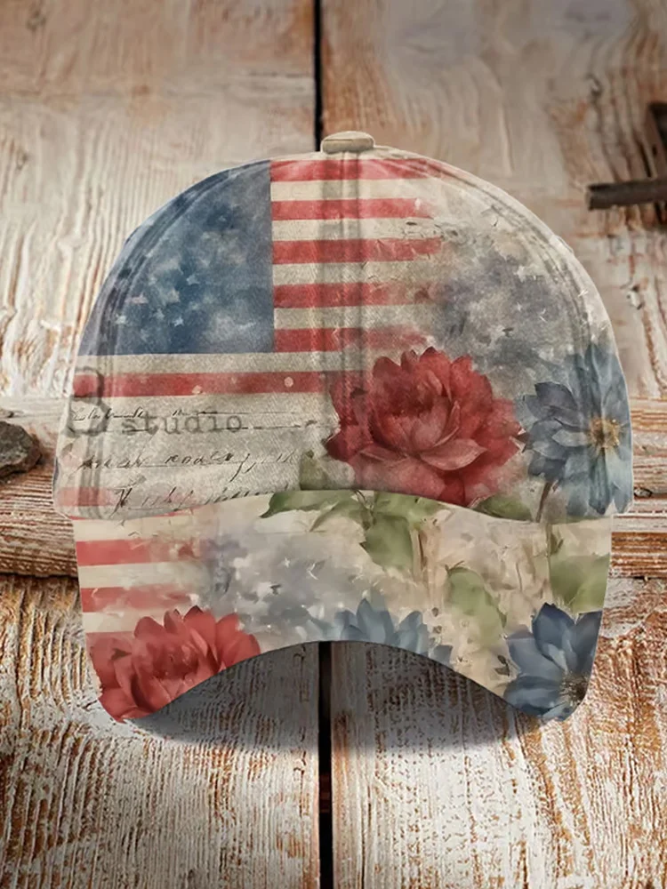 Unisex Independence Day Vintage Art Floral Print Hat