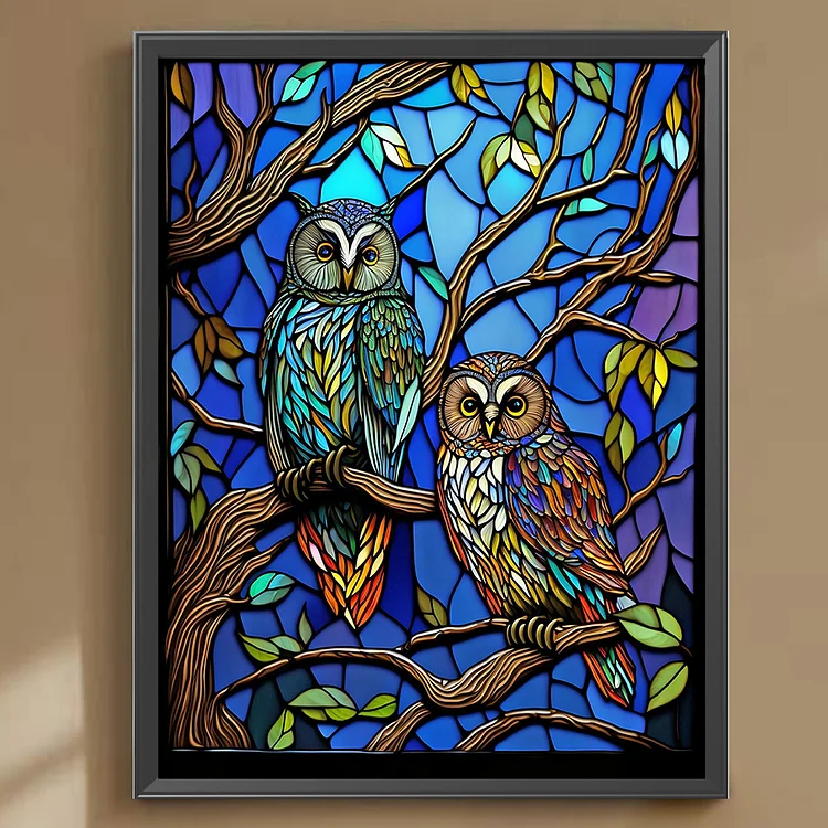 5D DIY Full Round Drill Diamond Painting Stained Glass Owl Kit Home Decor