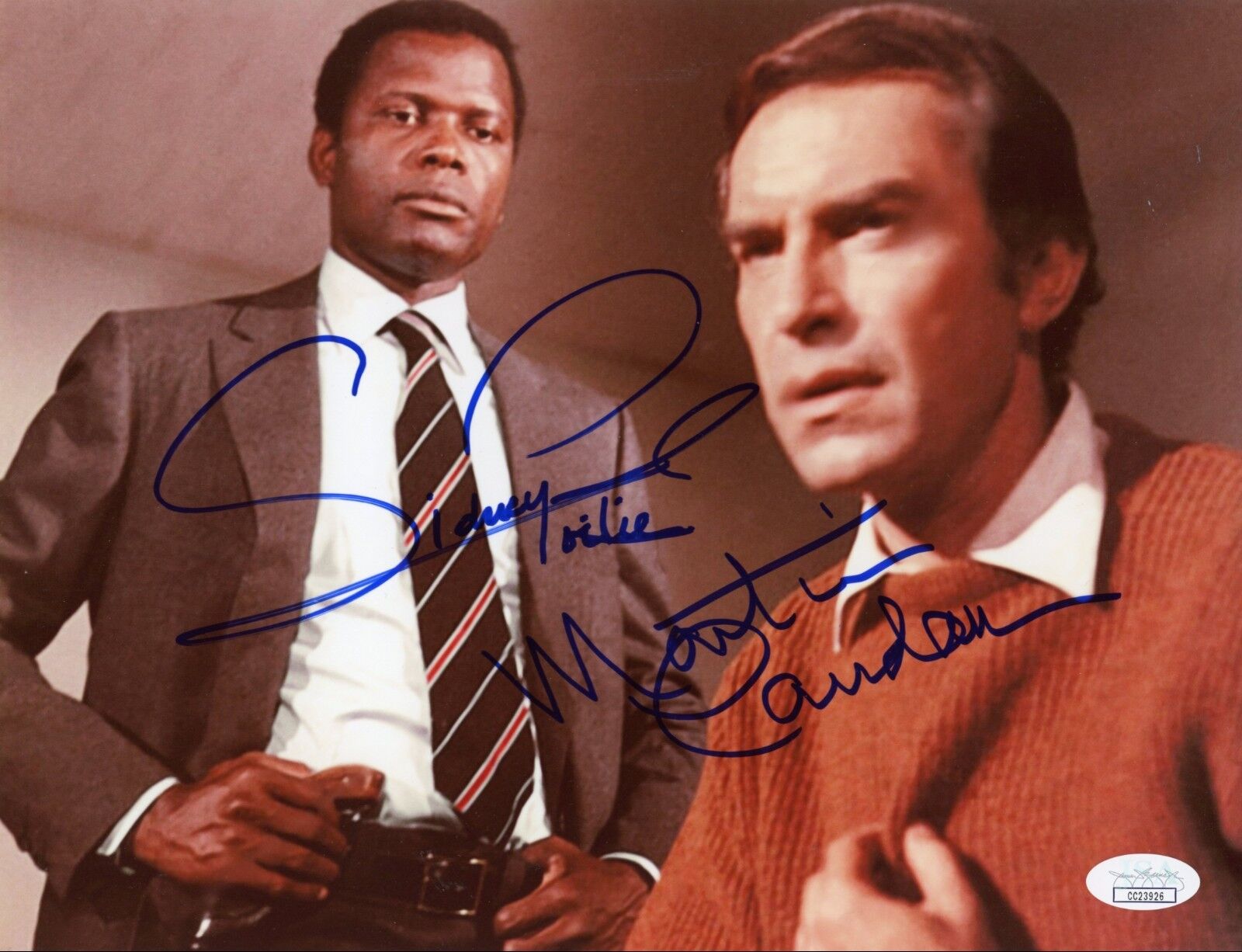 SIDNEY POITIER &MARTIN LANDAU Hand-Signed THEY CALL ME MR.TIBBS 8.5x11 Photo Poster painting JSA