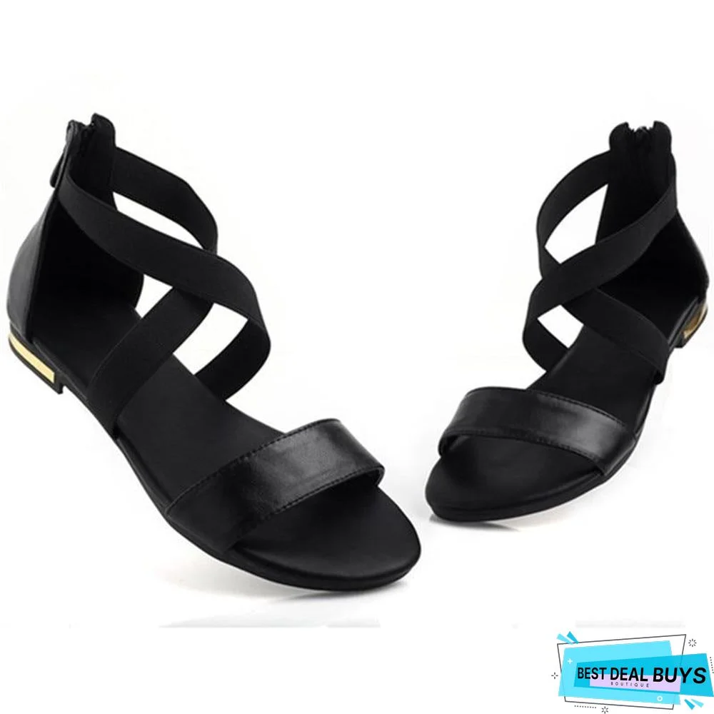 Genuine Leather Women Flats Heel Sandals Shoes