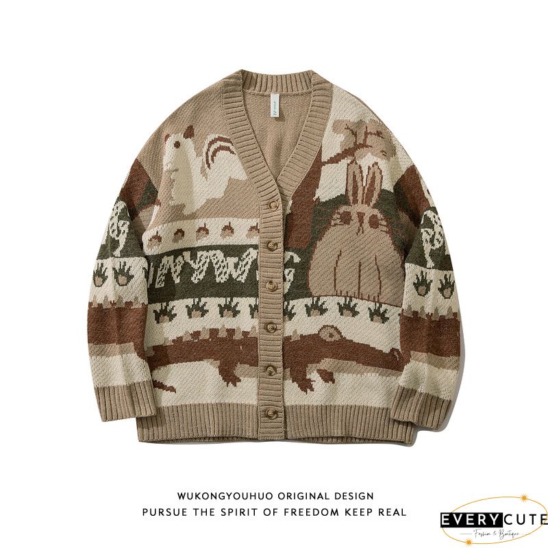 Womens loose jacquard knitted cardigan sweater spring vintage flower long sleeve pockets