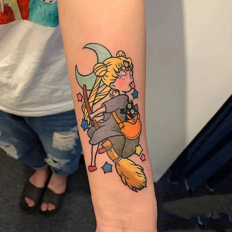 Japanese Dark Comics Evil Kawakami Tomie Double-sided Girl Waterproof Temporary Fake Tattoo Sticker Sleeve Anime Tattoo