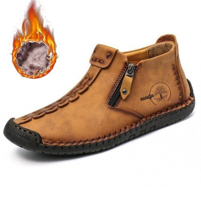 Winter Men's Boots Thick Plush Warm Men's Snow Boots Genuine Leather Zipper Men Ankle Boots Waterproof Men's Sneakers Plus size