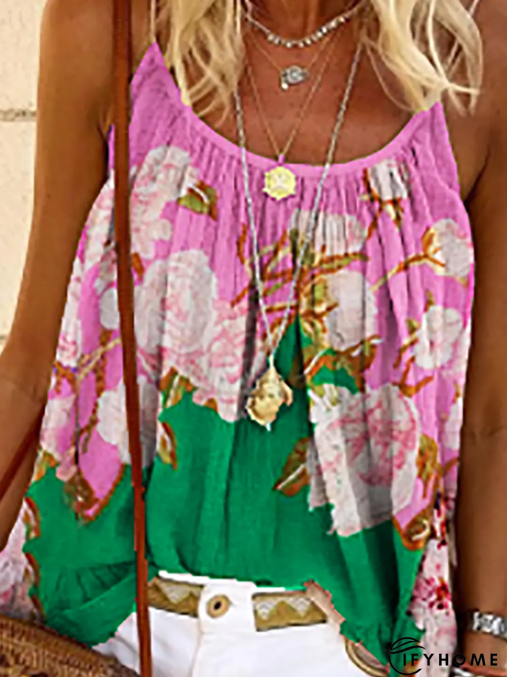 Floral Resort Sleeveless Scoop Neckline Shirts & Tops | IFYHOME