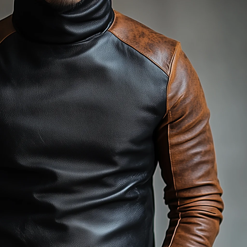 Men's Leather Splicing Warm Sweatshirt-inspireuse