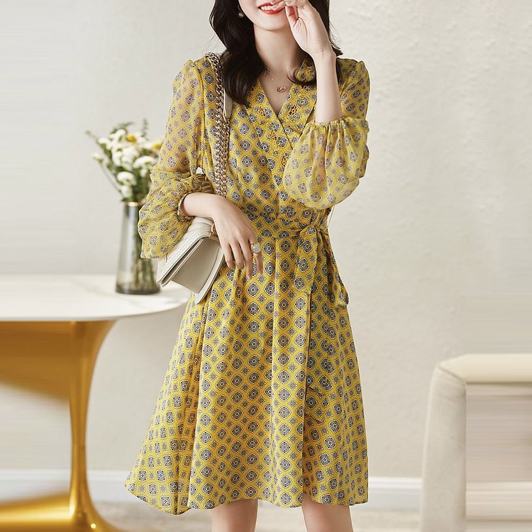 Casual A-Line Geometric Long Sleeve Dresses