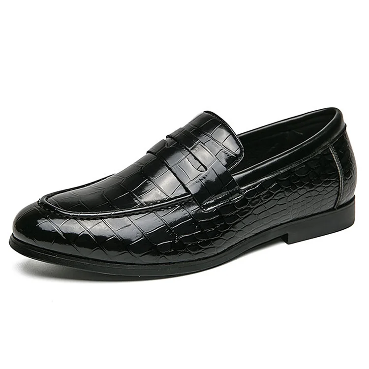 Crocodile Faux Leather Pointy Toe Glossy Slip-On Business Loafers Shoes