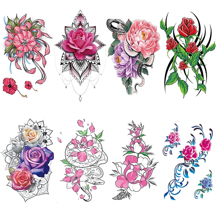 8 sheets Flower Temporary Tattoo