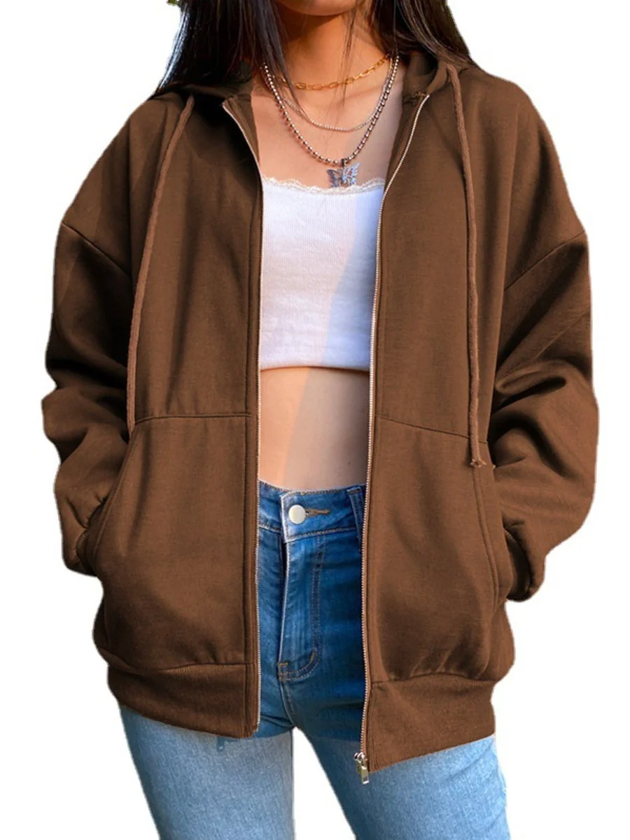 Women's Oversized Y2K Fashion Hoodies Plain with Zipper Loose Sweatshirts