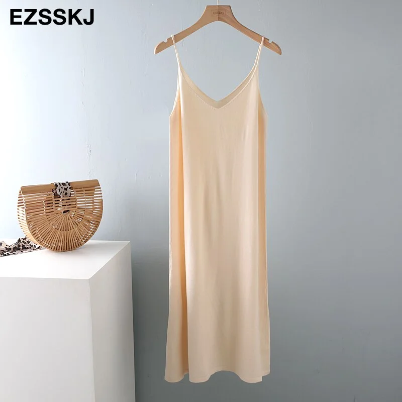 chic A-LINE basic spring summer dress strapless knit dress women loose camisole oversize long dress Female knit maxi dress